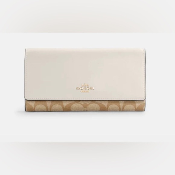 NEW-Coach Signature Slim Trifold Wallet In Signature Canvas. Light Khaki - Picture 1 of 6
